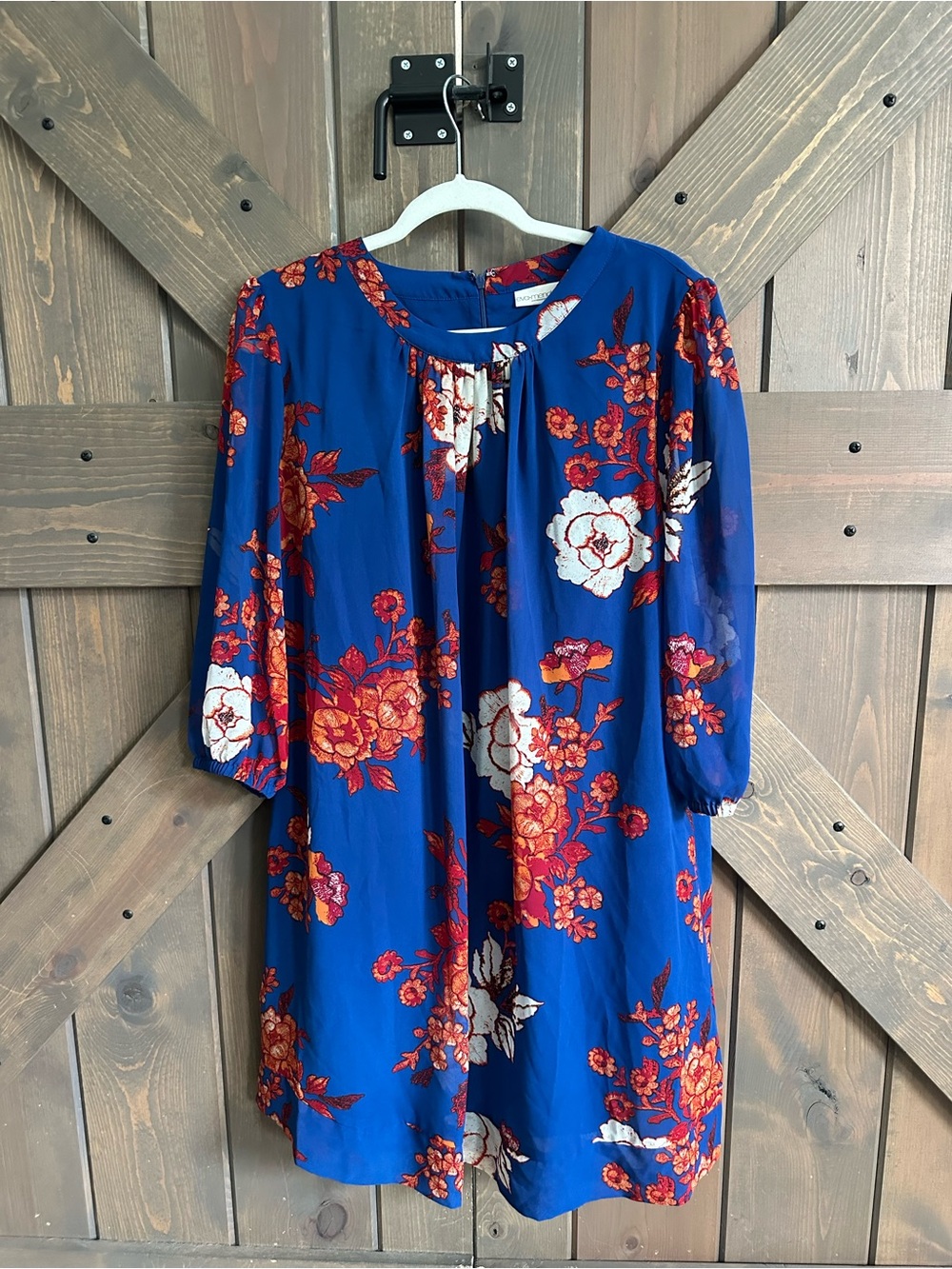 eva mendes for New York & Company Royal Blue Floral Tie-Neck Kids Dress